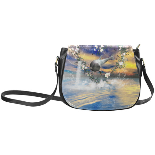 Dolphin jumping by a heart Classic Saddle Bag/Large (Model 1648)