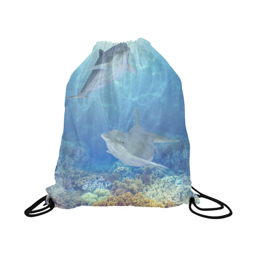 cute dolphins, dolphin Large Drawstring Bag Model 1604 (Twin Sides)  16.5"(W) * 19.3"(H)
