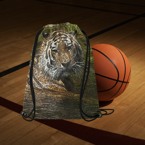 animal artstudion 15416 tiger Large Drawstring Bag Model 1604 (Twin Sides)  16.5"(W) * 19.3"(H)