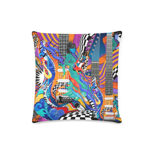 Rock Band Colorful Electric Guitar Musician Pop Art Print Pillow by Juleez Custom Zippered Pillow Case 16"x16"(Twin Sides)