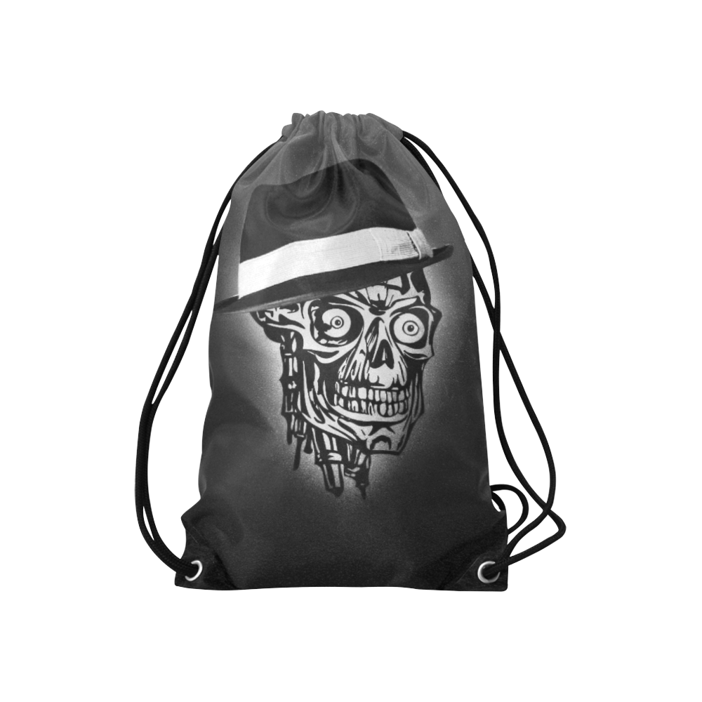 Elegant Skull with hat,B&W Small Drawstring Bag Model 1604 (Twin Sides) 11"(W) * 17.7"(H)