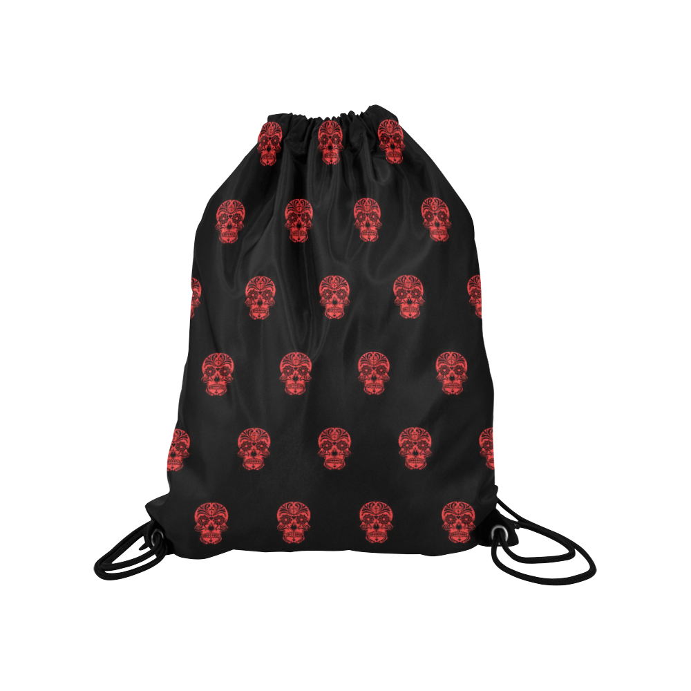 skull pattern red Medium Drawstring Bag Model 1604 (Twin Sides) 13.8"(W) * 18.1"(H)