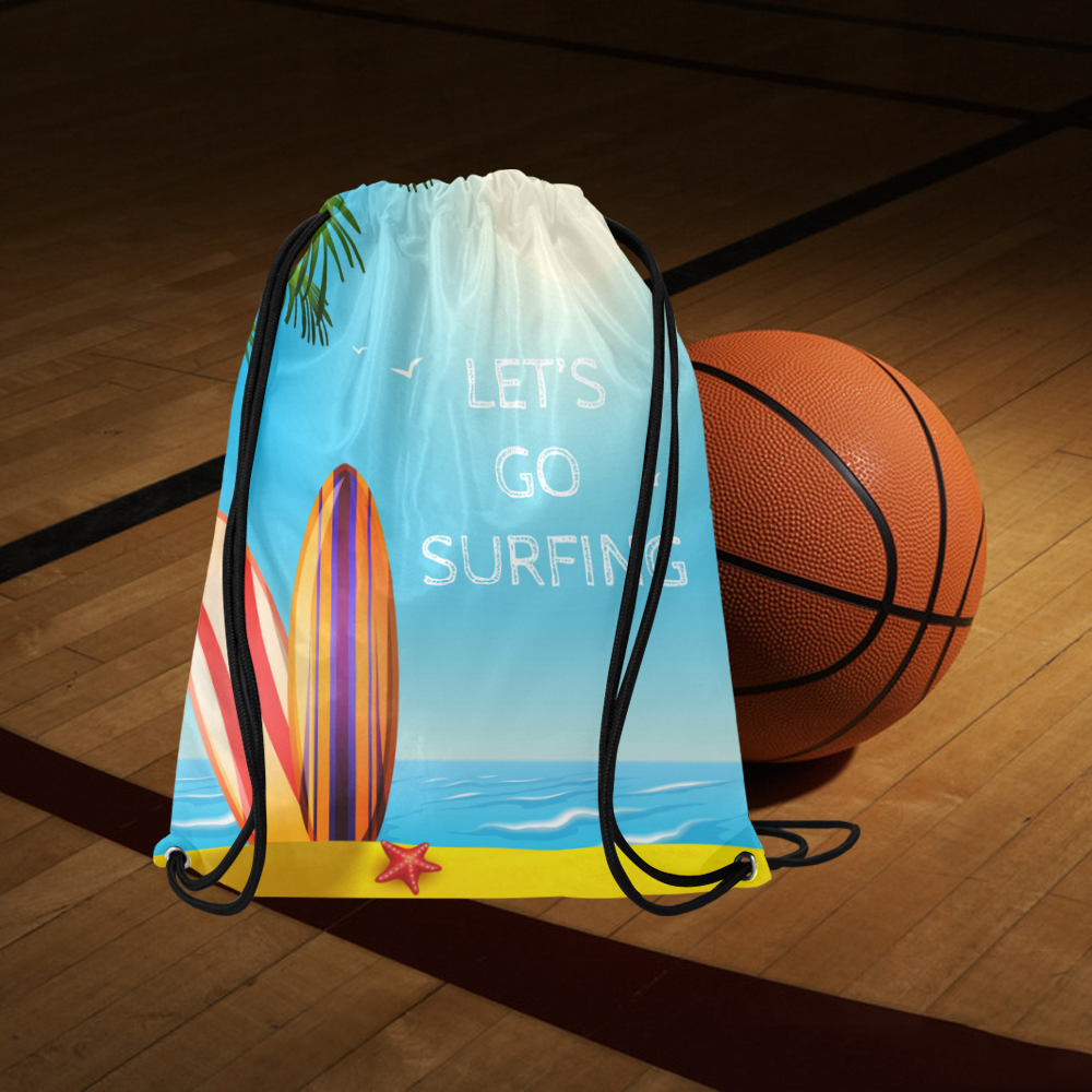 Surfboards  on the beach Large Drawstring Bag Model 1604 (Twin Sides)  16.5"(W) * 19.3"(H)