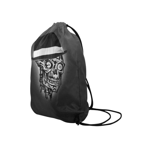 Elegant Skull with hat,B&W Medium Drawstring Bag Model 1604 (Twin Sides) 13.8"(W) * 18.1"(H)