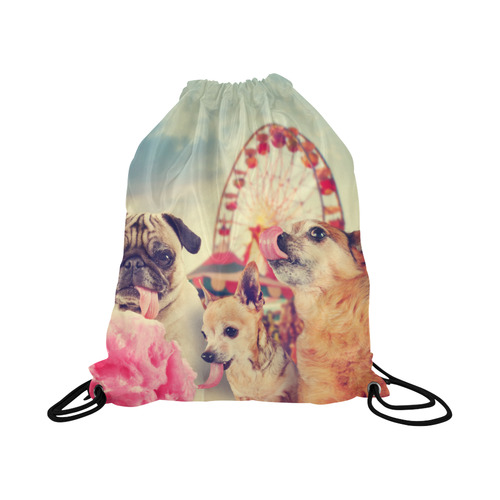 three dogs at a carnival of fair eating pink cotto Large Drawstring Bag Model 1604 (Twin Sides)  16.5"(W) * 19.3"(H)