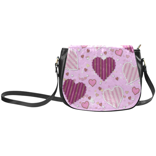 Pink Patchwork Hearts Classic Saddle Bag/Large (Model 1648)