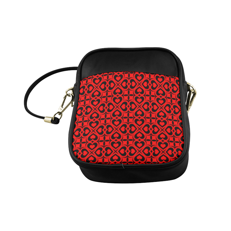 Red Black Heart Lattice Sling Bag (Model 1627)