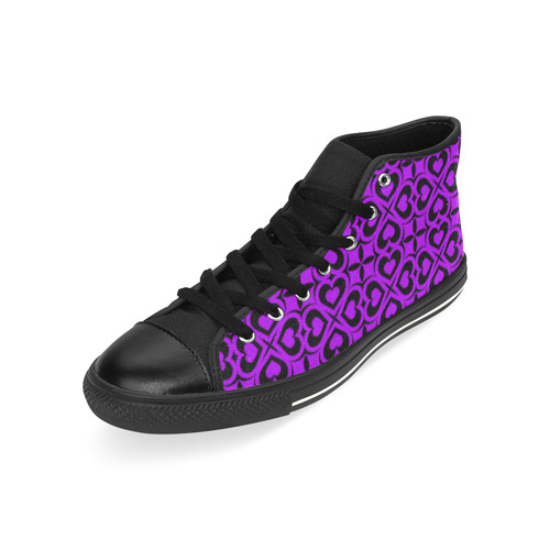 Purple Black Heart Lattice High Top Canvas Women's Shoes/Large Size (Model 017)
