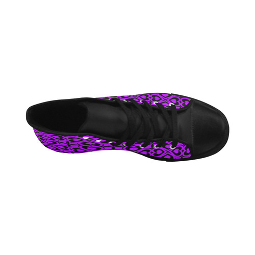 Purple Black Heart Lattice Aquila High Top Microfiber Leather Women's Shoes (Model 032)