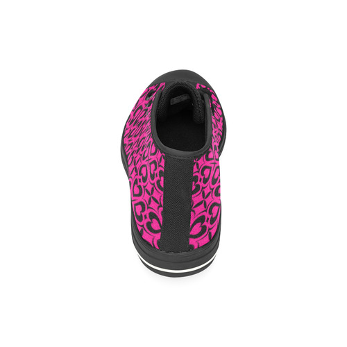 Pink Black Heart Lattice High Top Canvas Women's Shoes/Large Size (Model 017)
