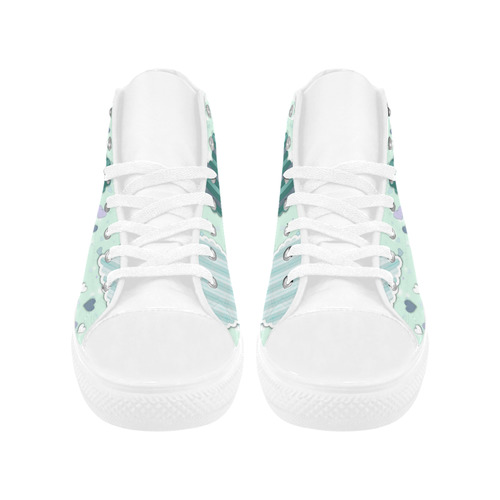Mint Green Patchwork Hearts Aquila High Top Microfiber Leather Women's Shoes (Model 032)