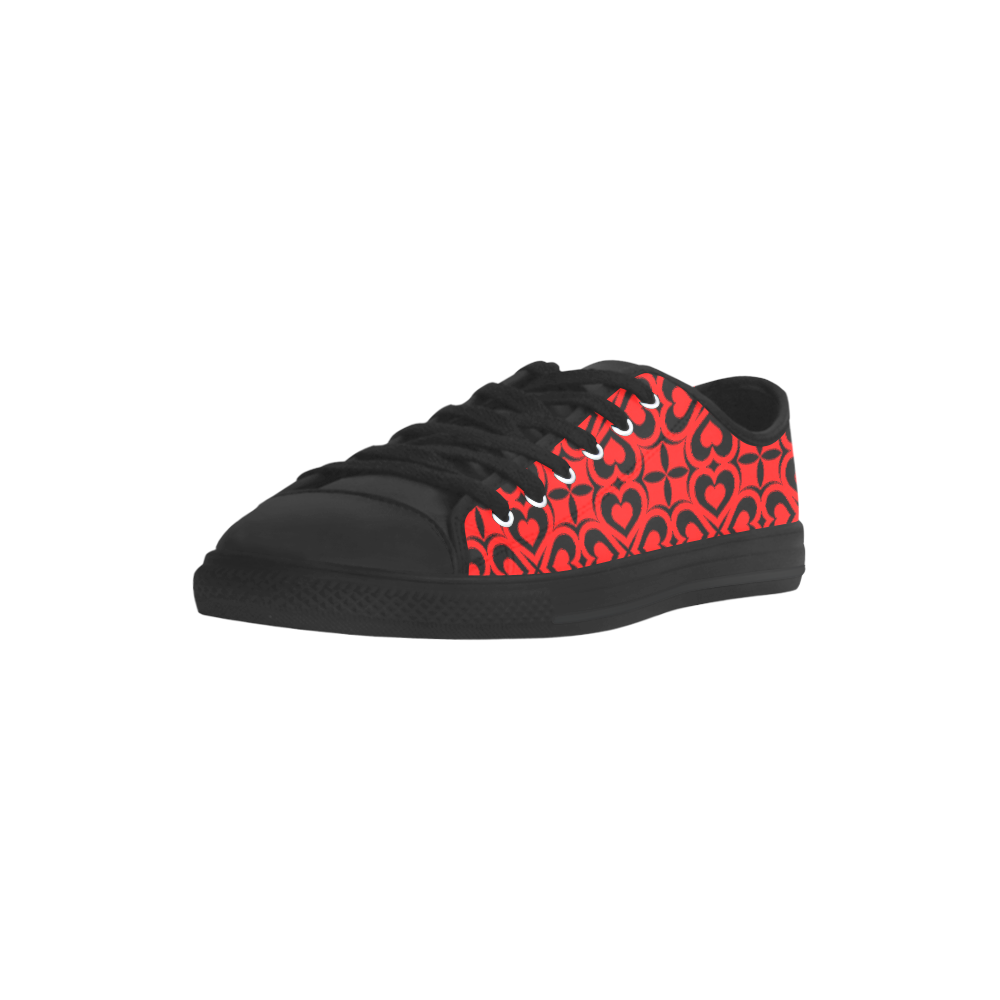 Red Black Heart Lattice Aquila Microfiber Leather Women's Shoes/Large Size (Model 031)