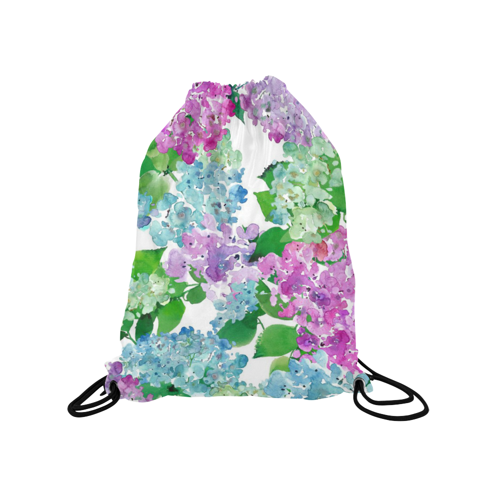 Watercolor Hydrangea, flower, flowers Medium Drawstring Bag Model 1604 (Twin Sides) 13.8"(W) * 18.1"(H)