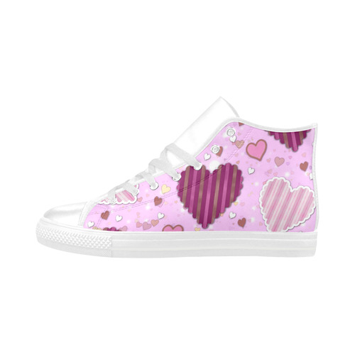 Pink Patchwork Hearts Aquila High Top Microfiber Leather Women's Shoes (Model 032)