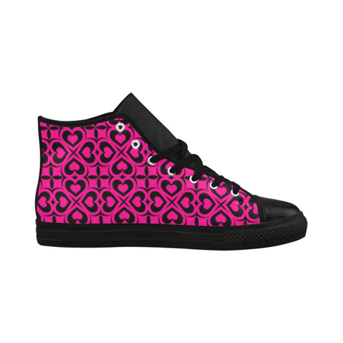 Pink Black Heart Lattice Aquila High Top Microfiber Leather Women's Shoes (Model 032)