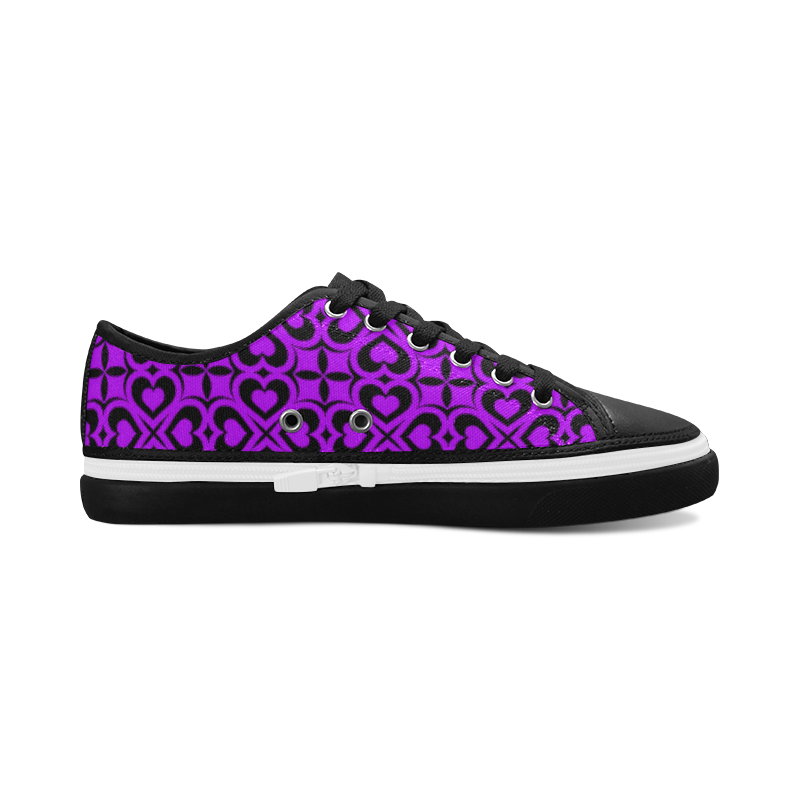 Purple Black Heart Lattice Women's Canvas Zipper Shoes/Large Size (Model 001)