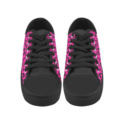 Pink Black Heart Lattice Aquila Microfiber Leather Women's Shoes/Large Size (Model 031)