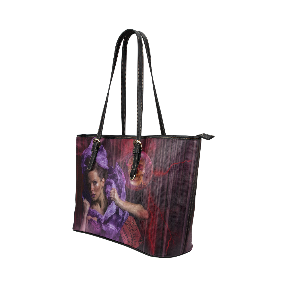 The Ritual of a Witch called a Ghost Leather Tote Bag/Small (Model 1651)