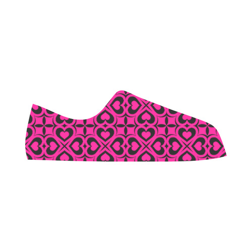 Pink Black Heart Lattice Aquila Microfiber Leather Women's Shoes/Large Size (Model 031)