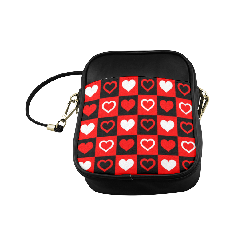 Red White Black Heart Squares Sling Bag (Model 1627)