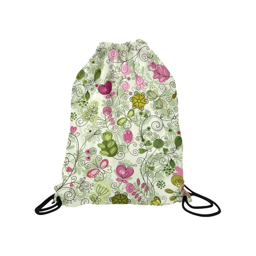 doodle flowers, flower Medium Drawstring Bag Model 1604 (Twin Sides) 13.8"(W) * 18.1"(H)