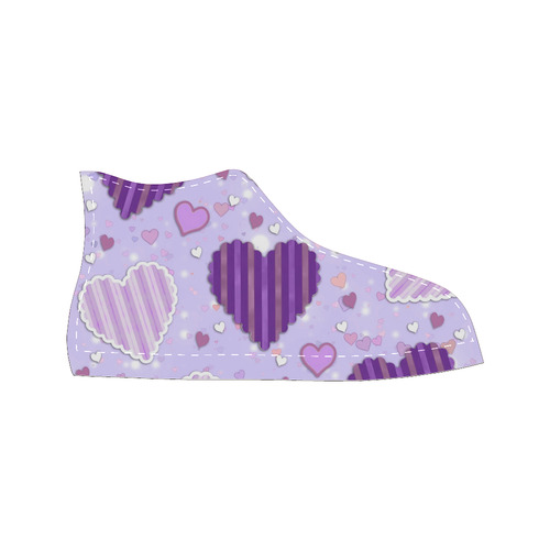 Purple Patchwork Hearts High Top Canvas Women's Shoes/Large Size (Model 017)