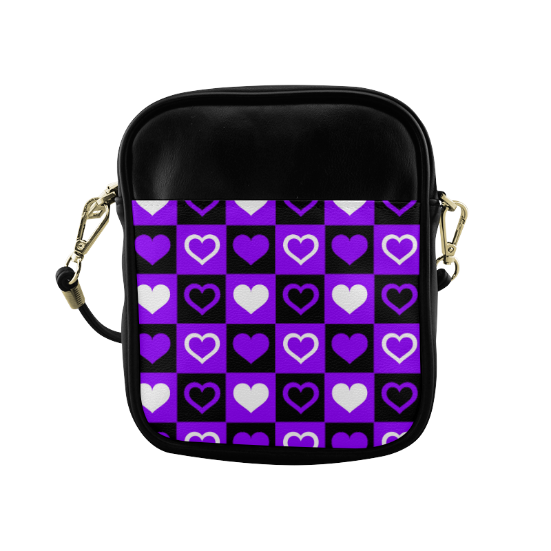 Purple White Black Heart Squares Sling Bag (Model 1627)