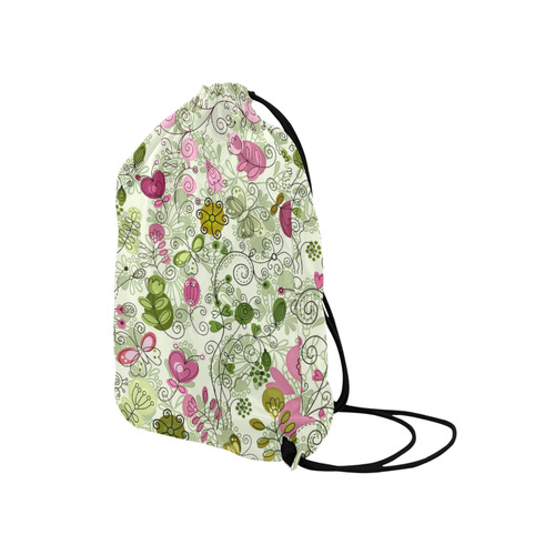 doodle flowers, flower Medium Drawstring Bag Model 1604 (Twin Sides) 13.8"(W) * 18.1"(H)