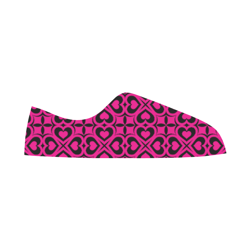 Pink Black Heart Lattice Women's Canvas Zipper Shoes/Large Size (Model 001)