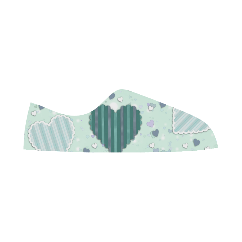 Mint Green Patchwork Hearts Women's Canvas Zipper Shoes/Large Size (Model 001)