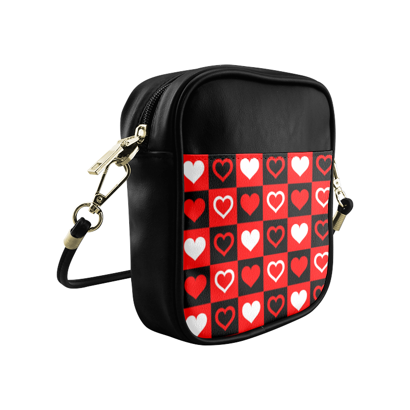 Red White Black Heart Squares Sling Bag (Model 1627)
