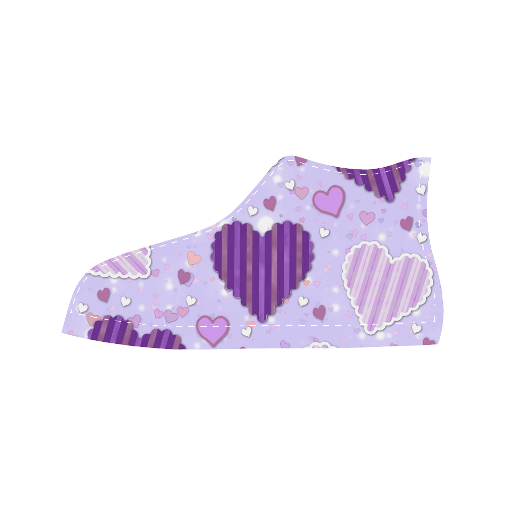 Purple Patchwork Hearts Aquila High Top Microfiber Leather Women's Shoes (Model 032)