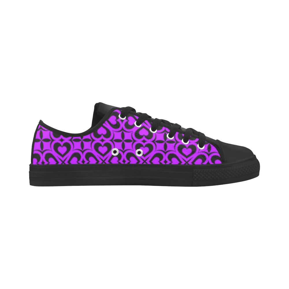 Purple Black Heart Lattice Aquila Microfiber Leather Women's Shoes/Large Size (Model 031)
