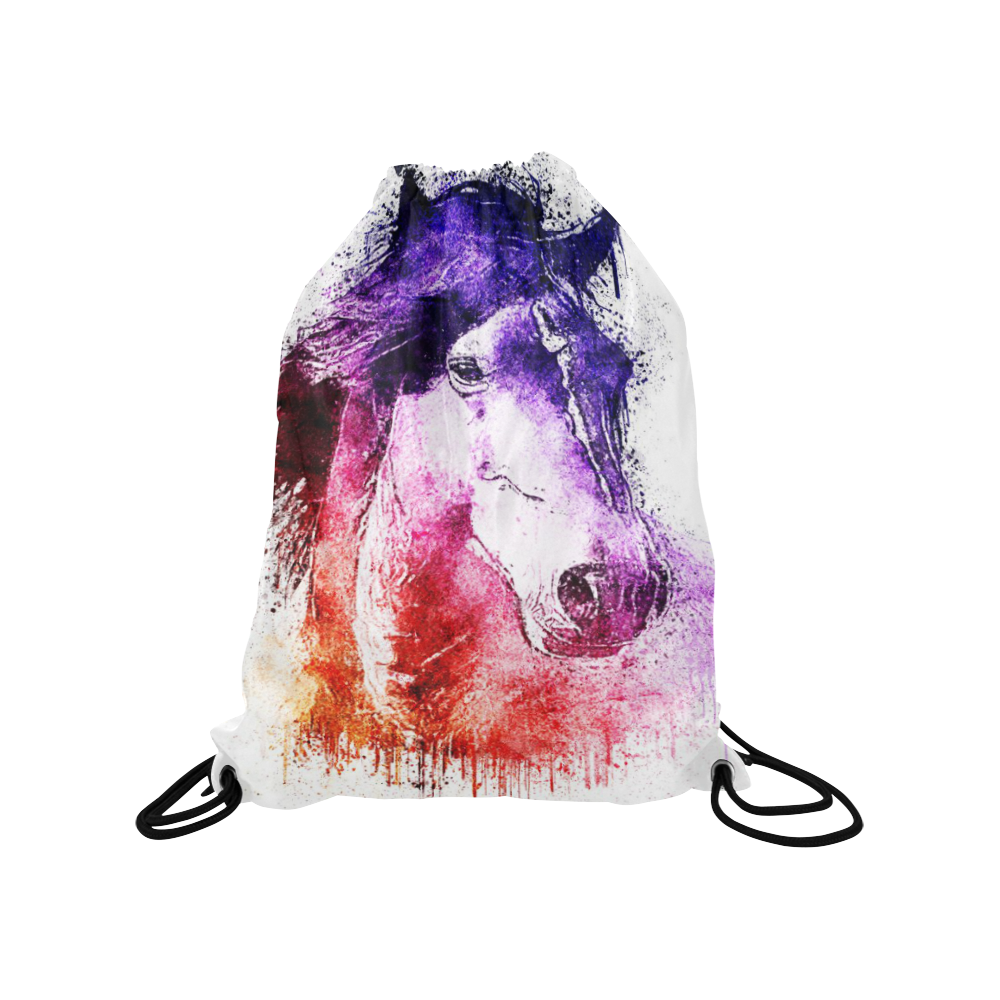 watercolor horse Medium Drawstring Bag Model 1604 (Twin Sides) 13.8"(W) * 18.1"(H)