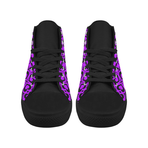 Purple Black Heart Lattice Aquila High Top Microfiber Leather Women's Shoes (Model 032)