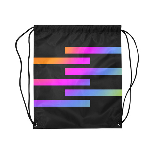 Black Background Offset Stripes Cut Large Drawstring Bag Model 1604 (Twin Sides)  16.5"(W) * 19.3"(H)