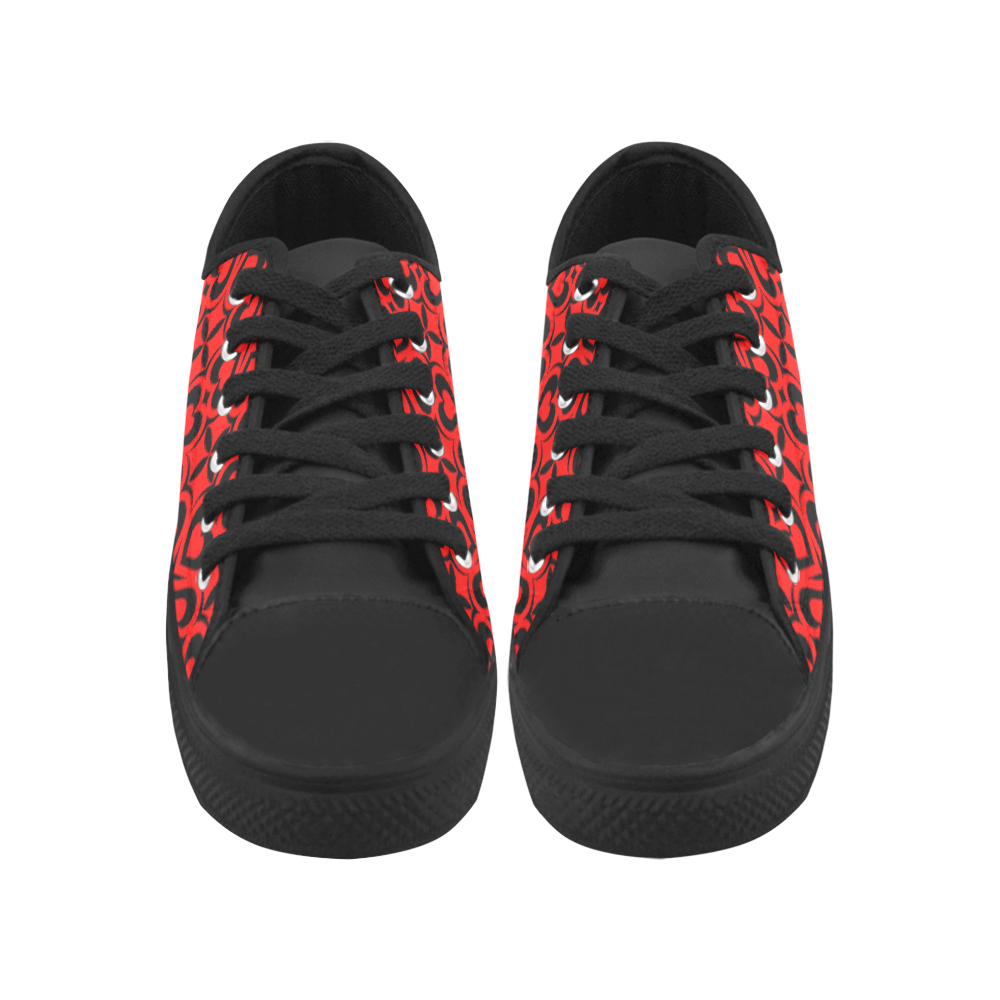 Red Black Heart Lattice Aquila Microfiber Leather Women's Shoes (Model 031)