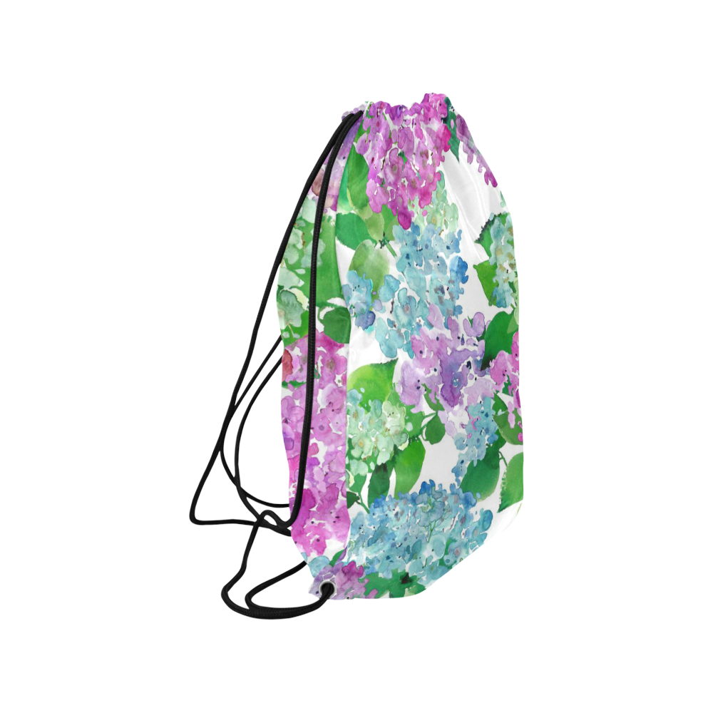 Watercolor Hydrangea, flower, flowers Medium Drawstring Bag Model 1604 (Twin Sides) 13.8"(W) * 18.1"(H)