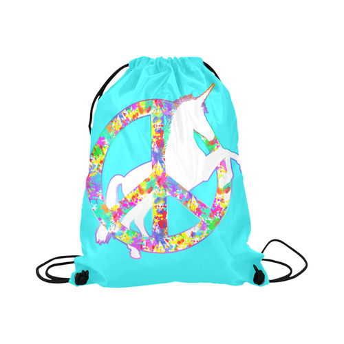 White UNICORN in a multicolored Splatter PEACE Large Drawstring Bag Model 1604 (Twin Sides)  16.5"(W) * 19.3"(H)