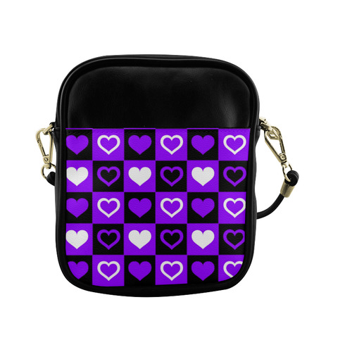 Purple White Black Heart Squares Sling Bag (Model 1627)