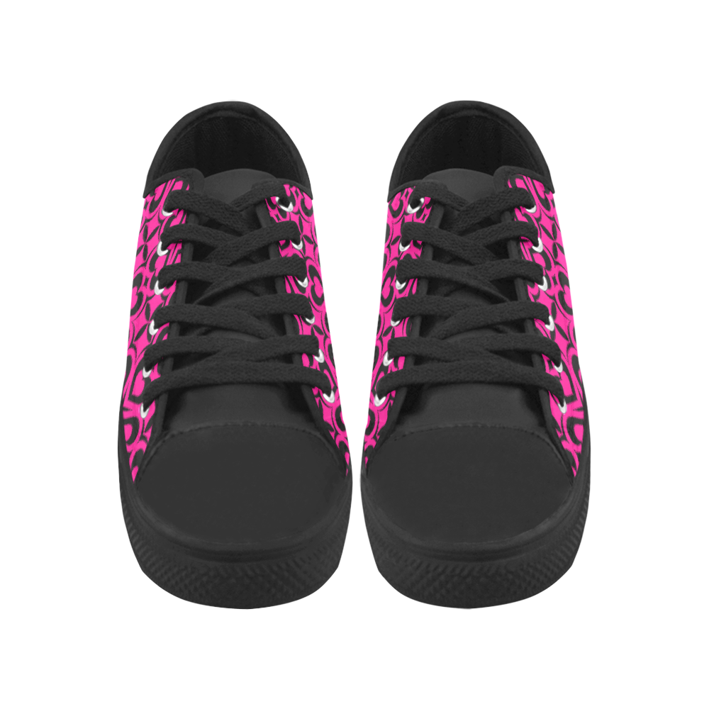 Pink Black Heart Lattice Aquila Microfiber Leather Women's Shoes (Model 031)