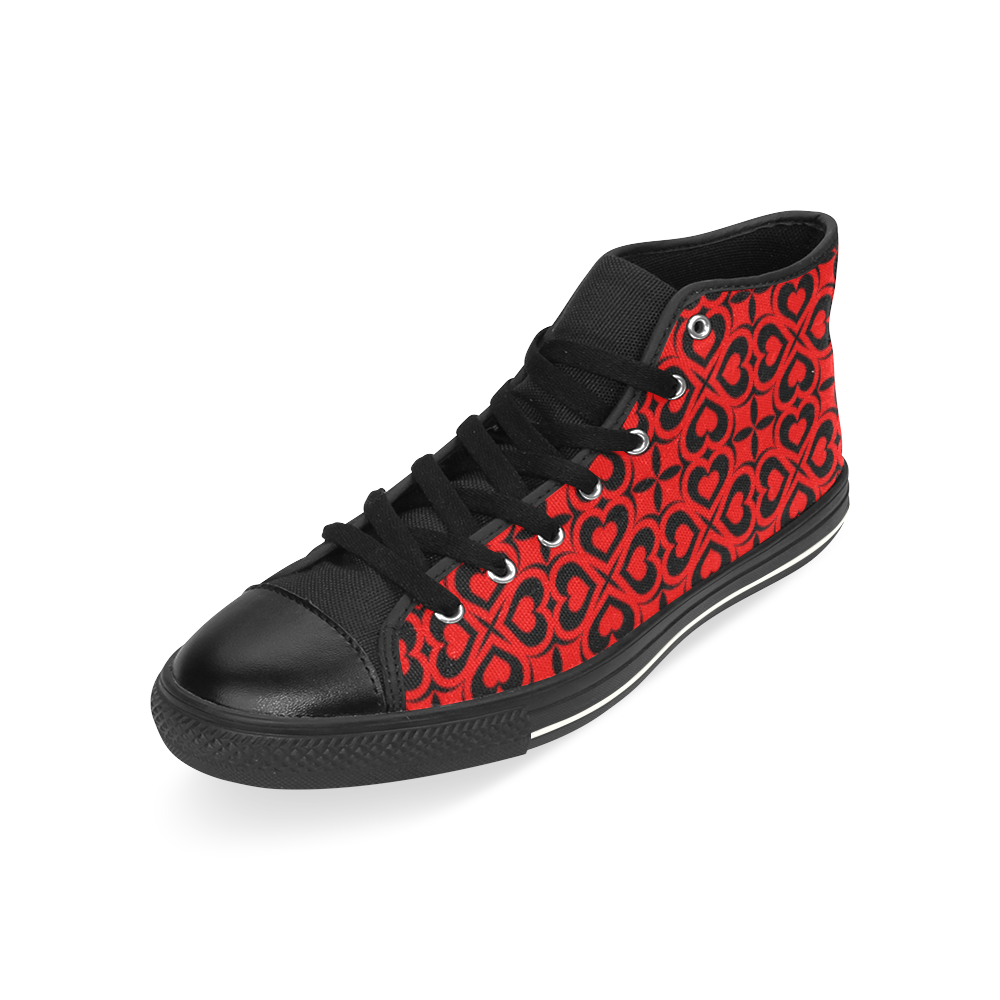 Red Black Heart Lattice High Top Canvas Women's Shoes/Large Size (Model 017)