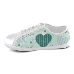 Mint Green Patchwork Hearts Canvas Shoes for Women/Large Size (Model 016)