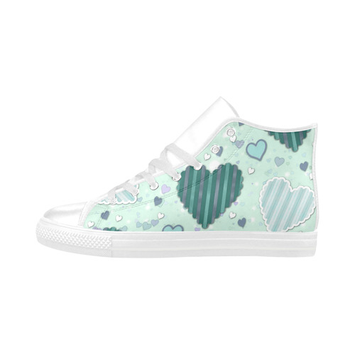 Mint Green Patchwork Hearts Aquila High Top Microfiber Leather Women's Shoes (Model 032)