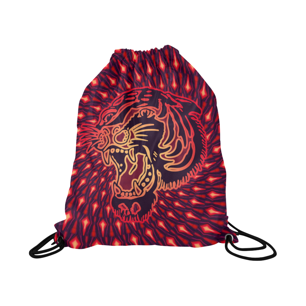 Roaring TIGER TATTOO Red Black EXPLOSION Large Drawstring Bag Model 1604 (Twin Sides)  16.5"(W) * 19.3"(H)