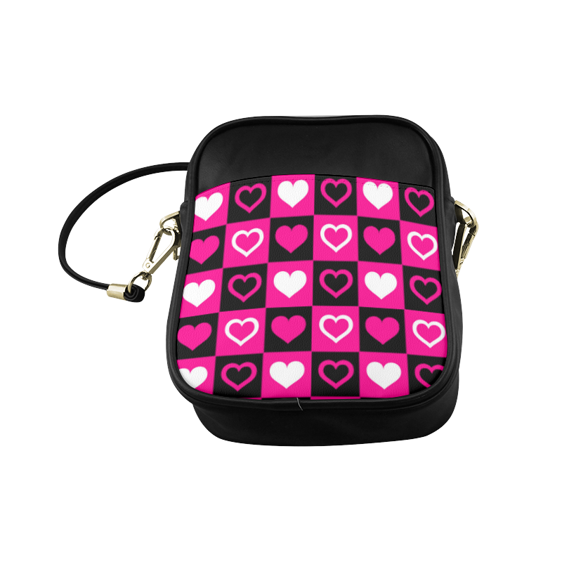 Pink White Black Heart Squares Sling Bag (Model 1627)