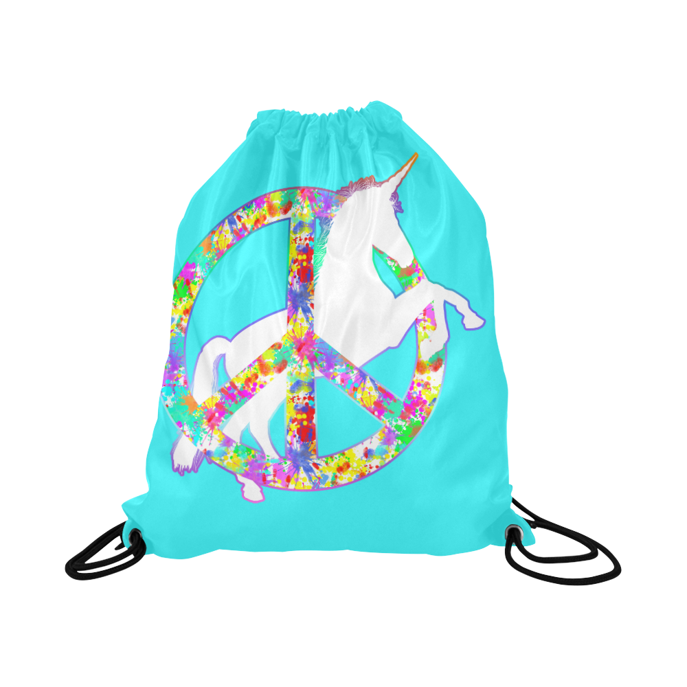 White UNICORN in a multicolored Splatter PEACE Large Drawstring Bag Model 1604 (Twin Sides)  16.5"(W) * 19.3"(H)