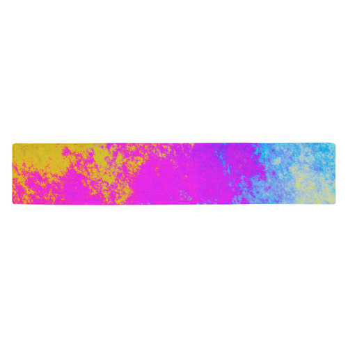 Grunge Radial Gradients Red Yellow Pink Cyan Green Table Runner 14x72 inch