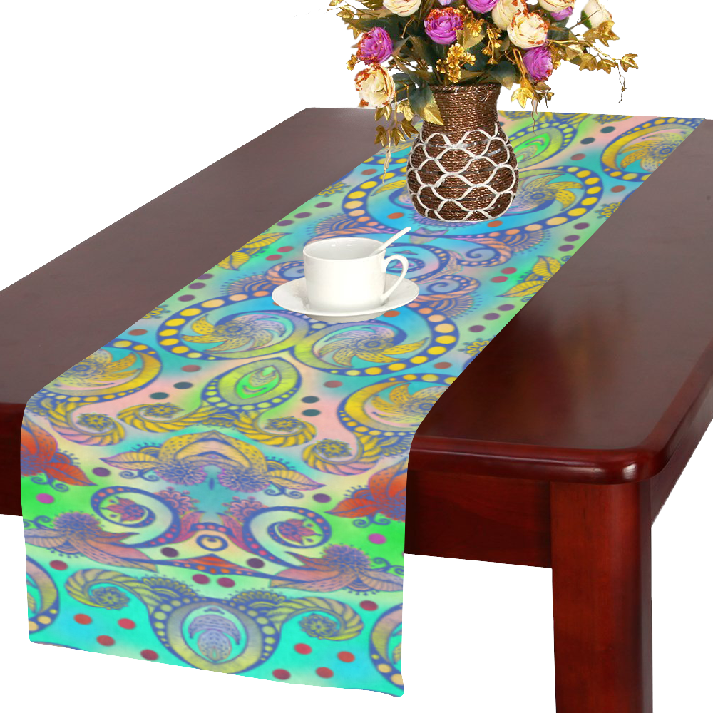 Oriental Flowers Spirals Ornaments Soft Colored Table Runner 16x72 inch