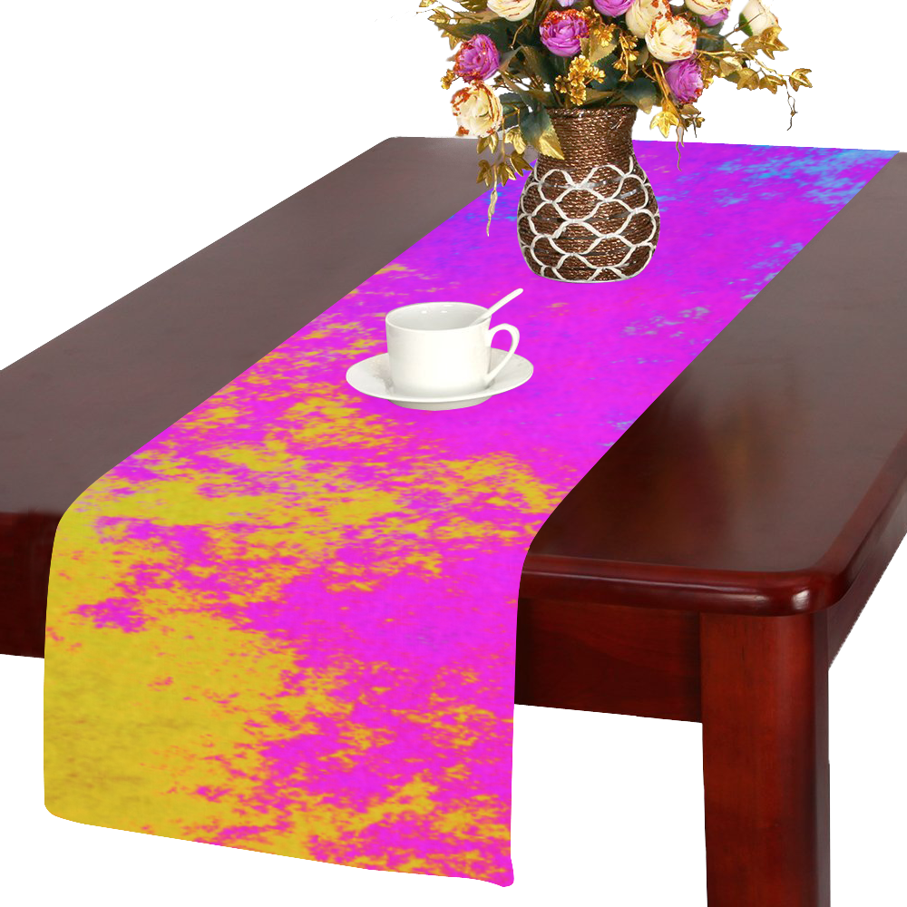 Grunge Radial Gradients Red Yellow Pink Cyan Green Table Runner 14x72 inch
